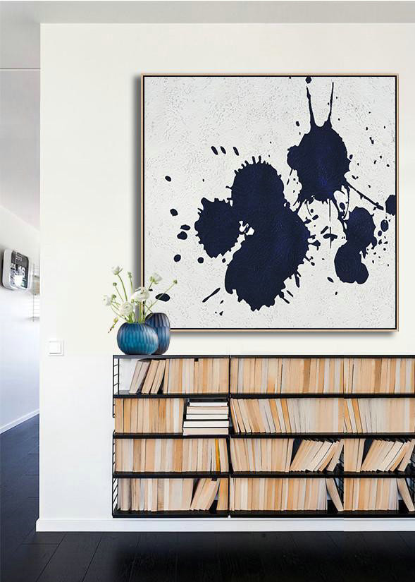 Extra Large Canvas Art,Hand Painted Navy Minimalist Painting On Canvas,Acrylic Painting Large Wall Art